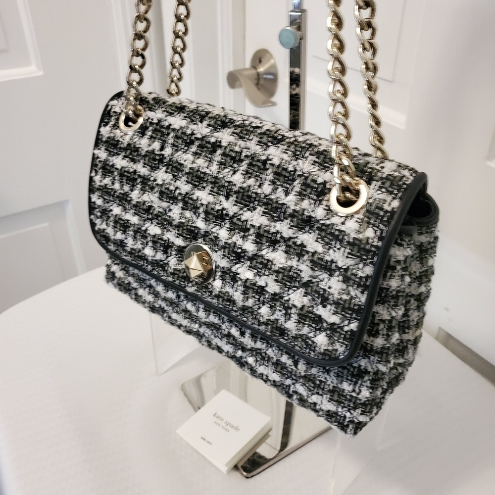 EUC Kate Spade Natalia Black & White Tweed Flap Close Crossbody/Shoulder Bag - Picture 3 of 11